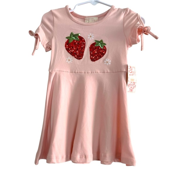 Btween Pink Strawberry Sequins Dress Baby Girls 18M Short Sleeve NWT - Picture 1 of 4
